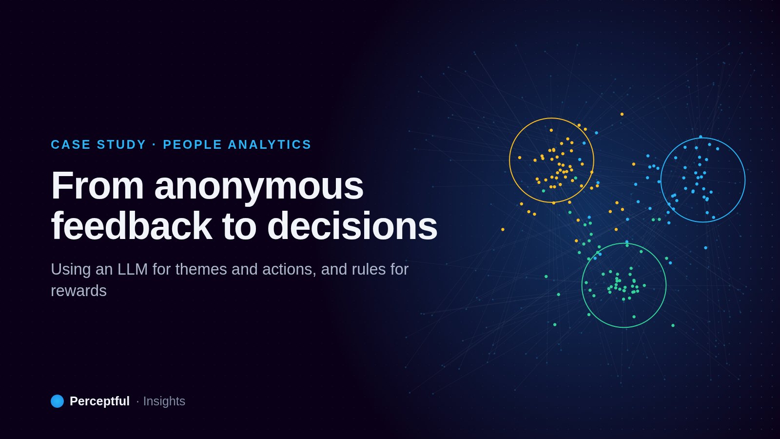 Scattered dots converging into three colored clusters, representing comments grouped into themes